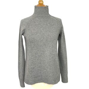 Garnet Hill 100% Cashmere Sweater Zip Detail Turtle Neck Size XS Gray Pink Soft